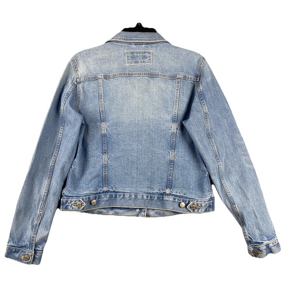 Loft Ann Taylor Denim Trucker Jacket Womens M Light Mid Indigo Wash Stretch - Picture 2 of 6